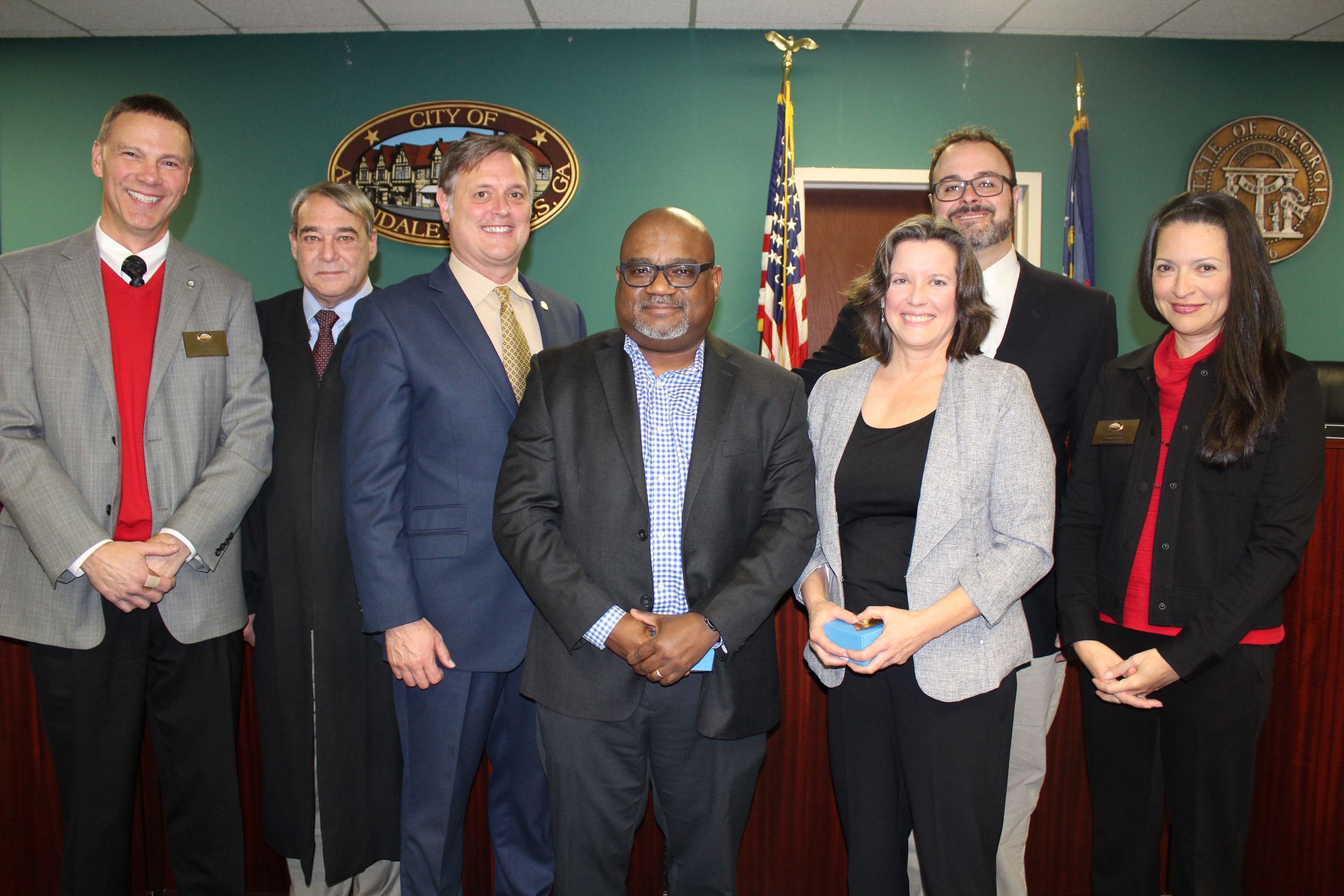 Board of Mayor and Commissioners with City Manager Clai Brown and Judge Stephen Nicholas