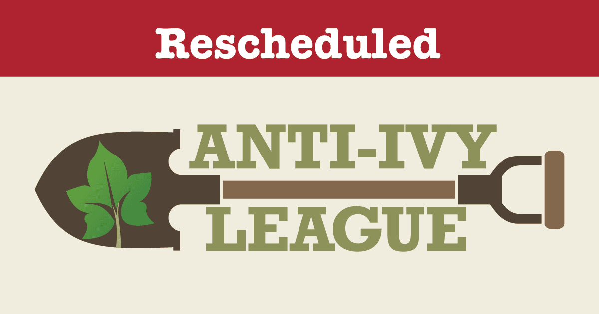 Rescheduled Anti-Ivy League horizontal image with shovel and ivy leaf