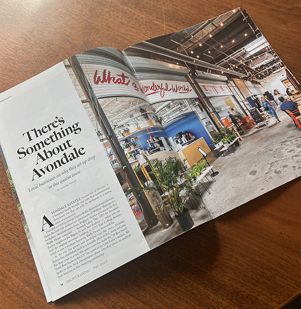 Decatur Living Magazine spread with image of Olive and Pine