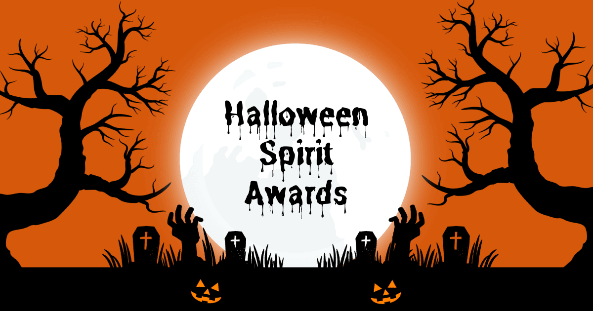 Halloween Spirit Award illustration with halloween pumpkins trees and tombs