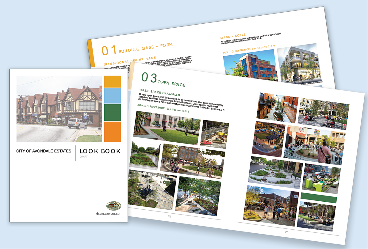 The cover and two spreads of the Look Book which provides inspirations and guidance for development.