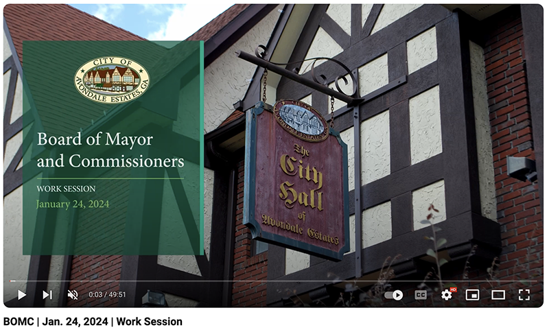 Board of Mayor and Commissioners Work Session YouTube recording Jan. 24, 2024 City Hall image