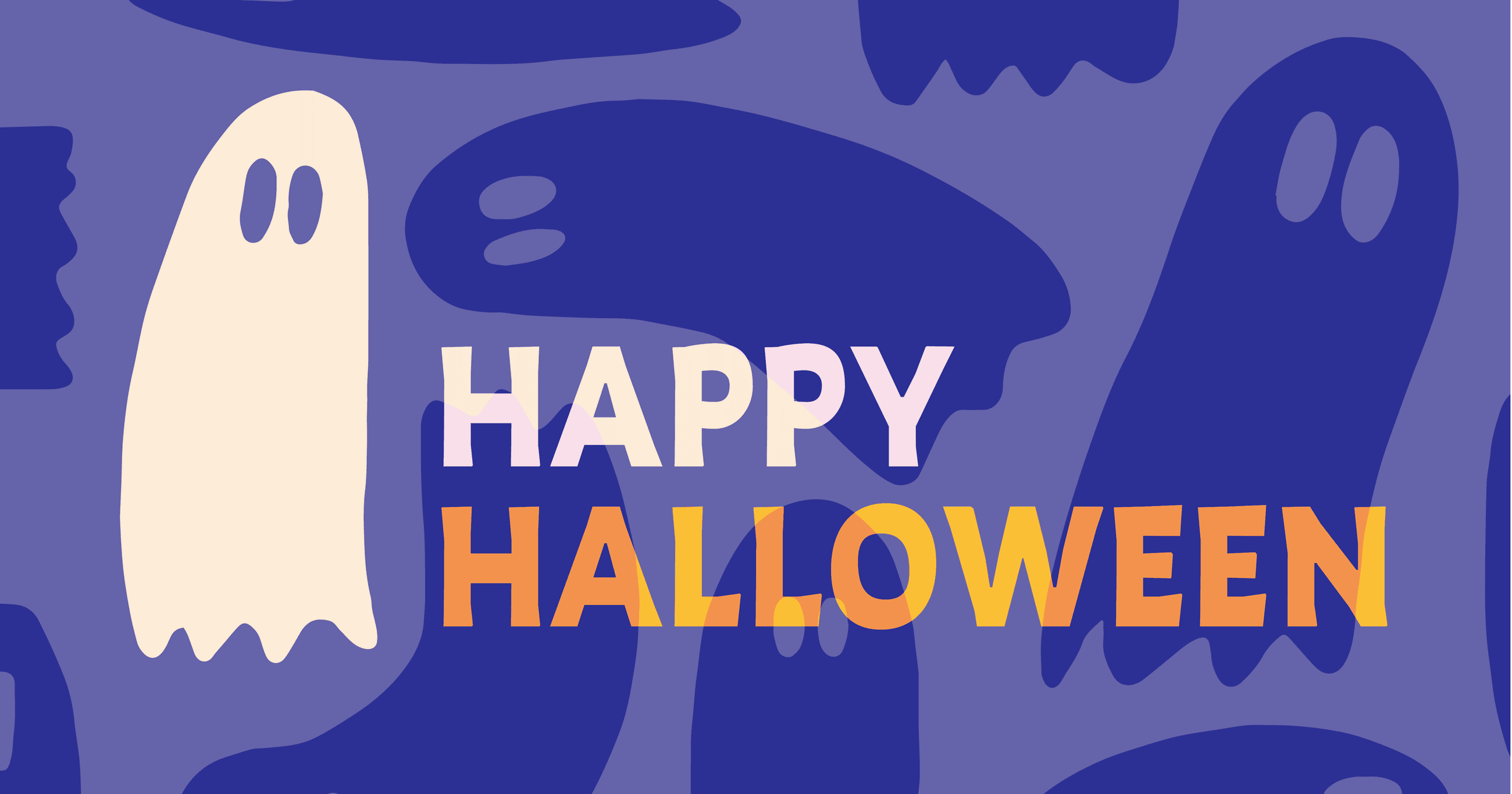 Flying purple and white ghosts Happy Halloween