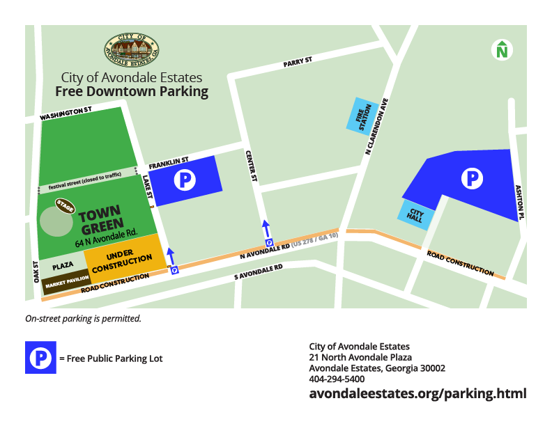 Map of free downtown public parking and routes during construction as of April 2025