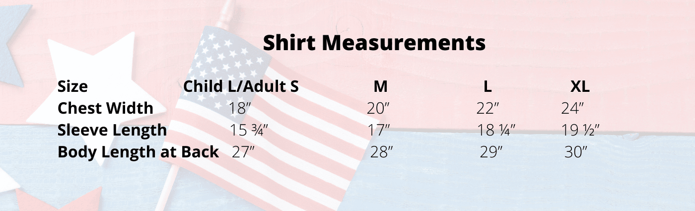 Shirt sizes in inches